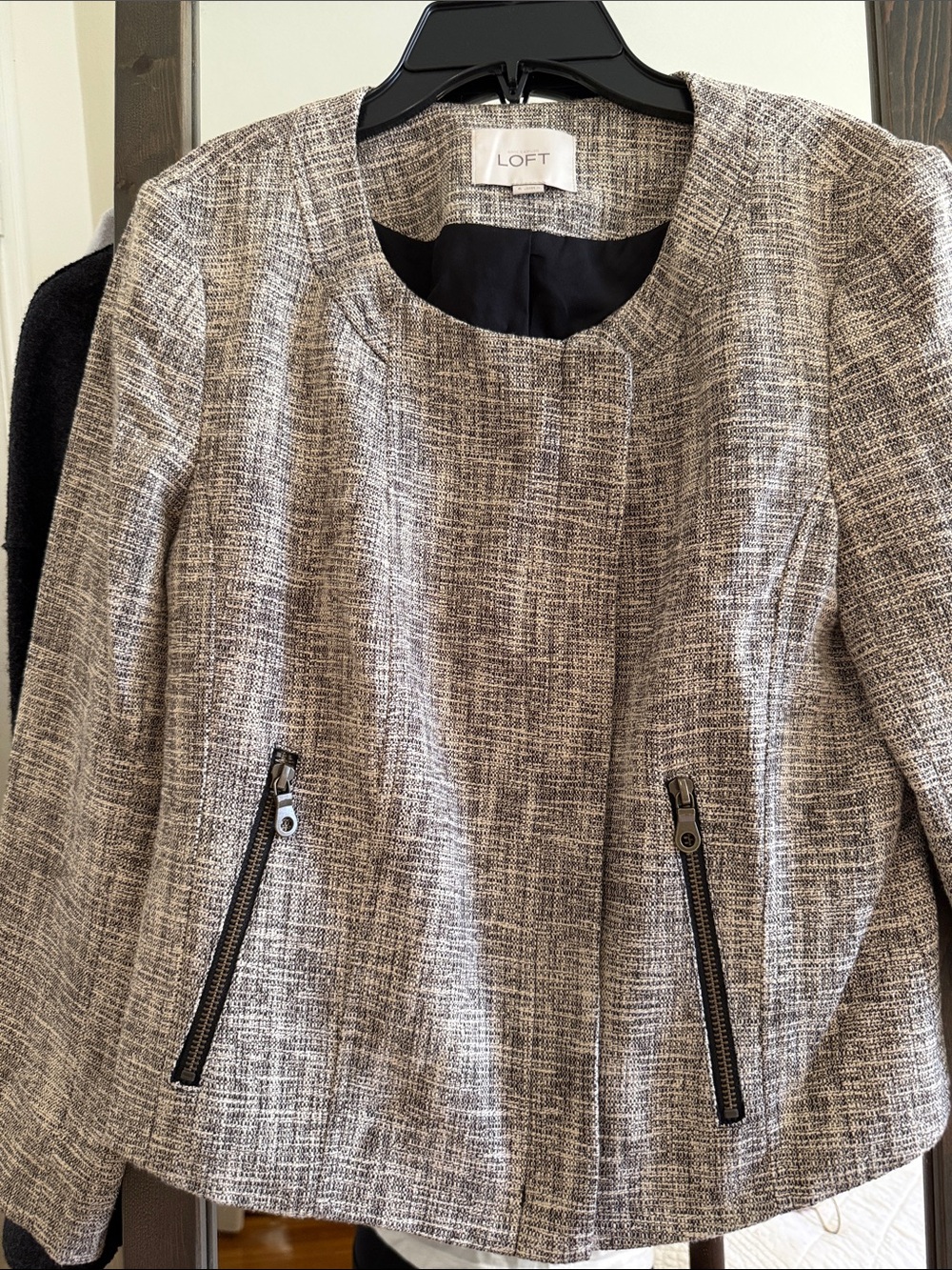 LOFT Gray Tweed Zip-Pocket Blazer